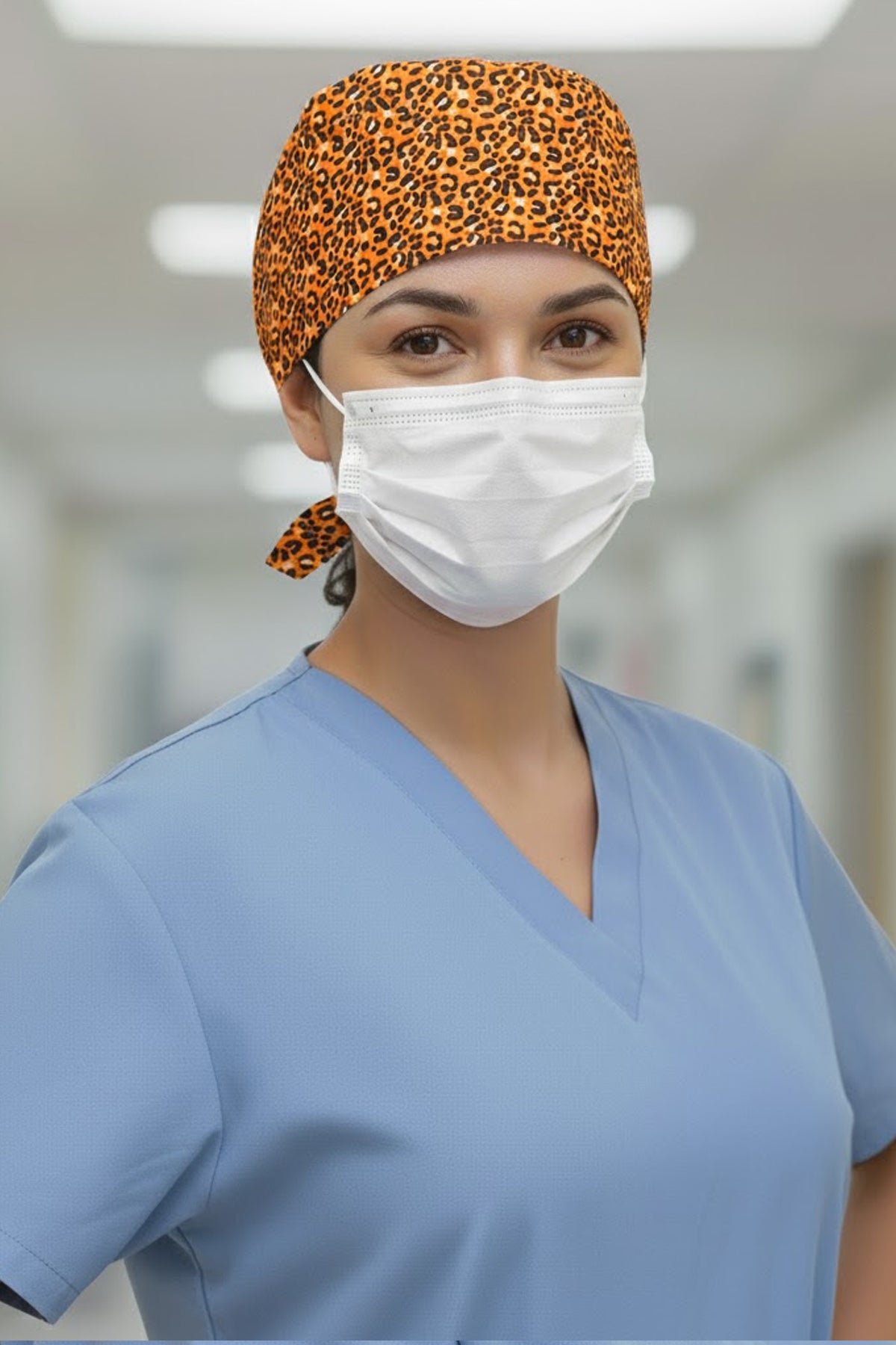Leopar Desenli Cerrahi Bone Unisex – Likralı Doktor Hemşire Bonesi