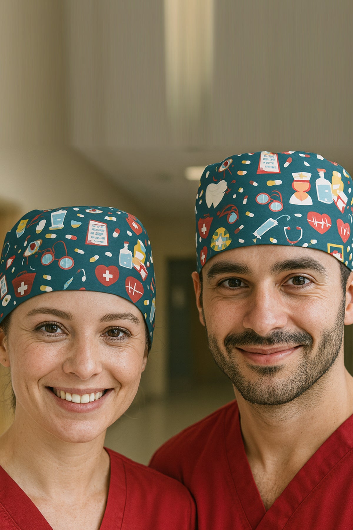 Medikal İkonlar Desenli Cerrahi Bone Unisex – Likralı Doktor Hemşire Bonesi