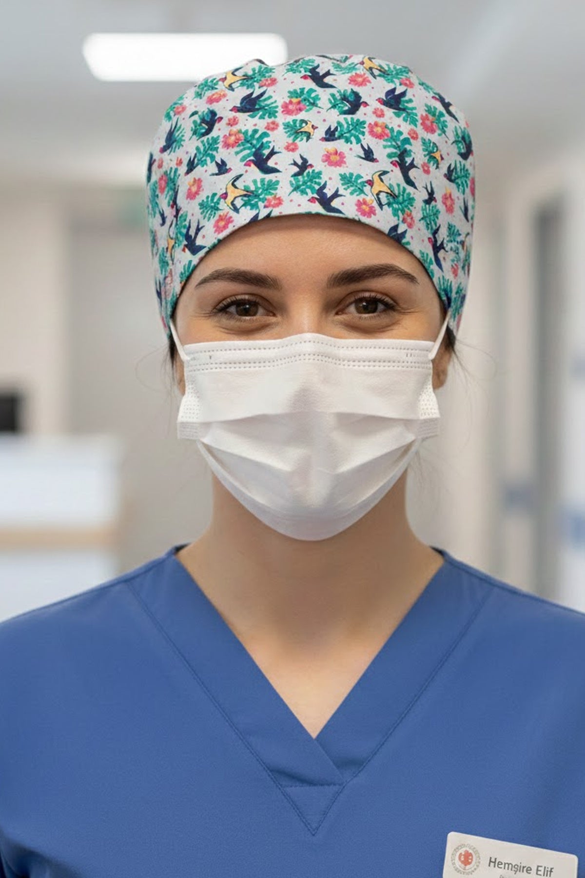Sade Kuş Desenli Cerrahi Bone Unisex – Likralı Doktor Hemşire Bonesi