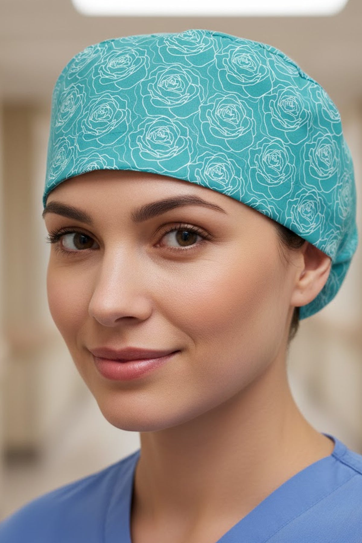 Rose Green Desenli Cerrahi Bone Unisex – Likralı Doktor Hemşire Bonesi