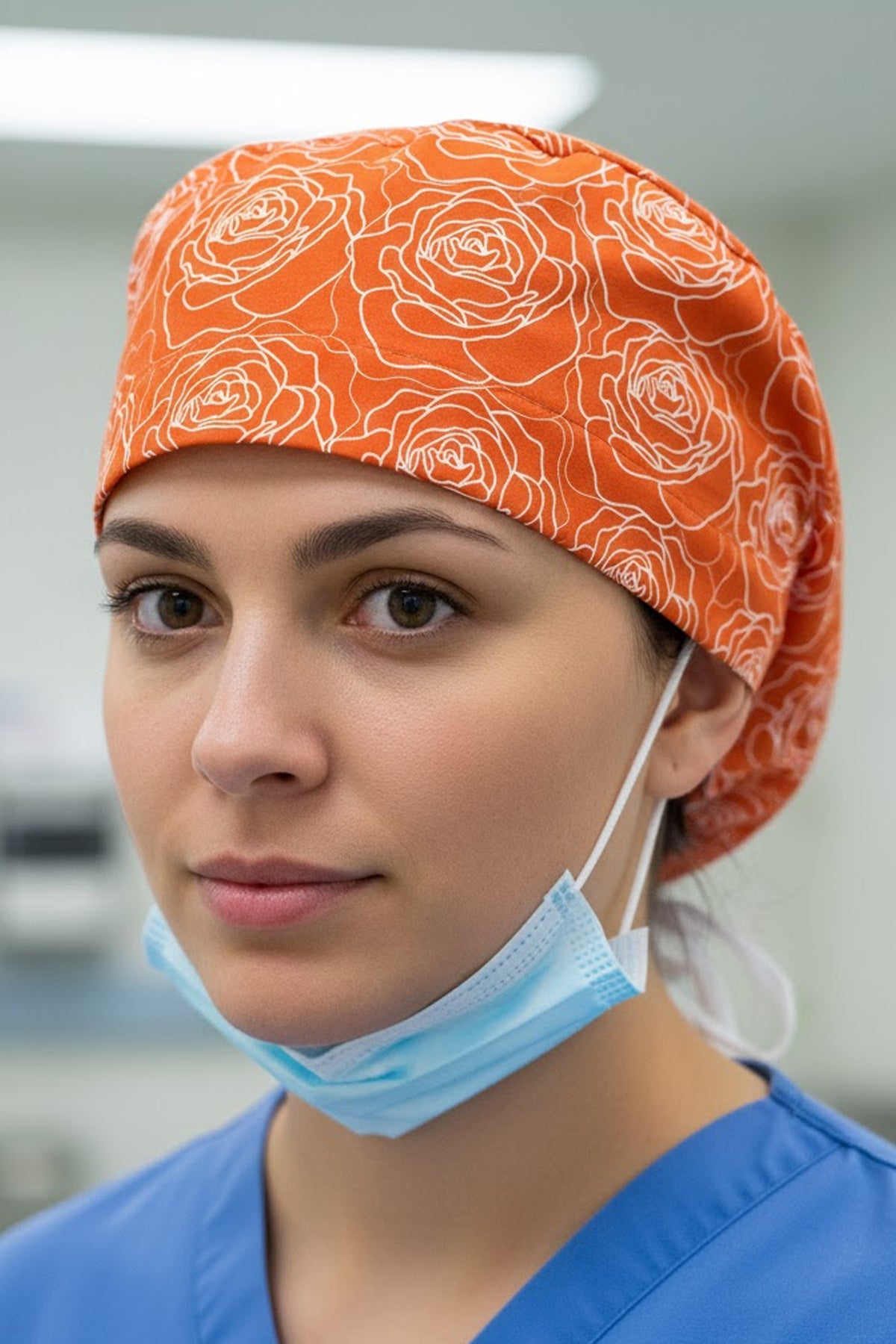 Rose Orange Desenli Cerrahi Bone Unisex – Likralı Doktor Hemşire Bonesi