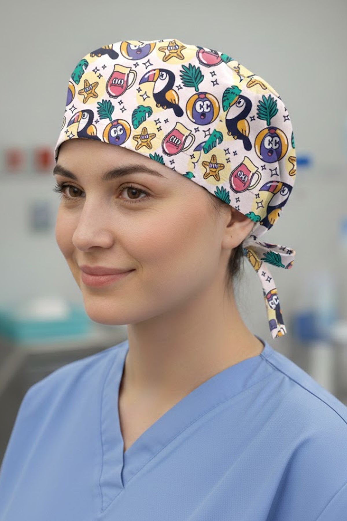 Tukan 1 Desenli Cerrahi Bone Unisex – Likralı Doktor Hemşire Bonesi