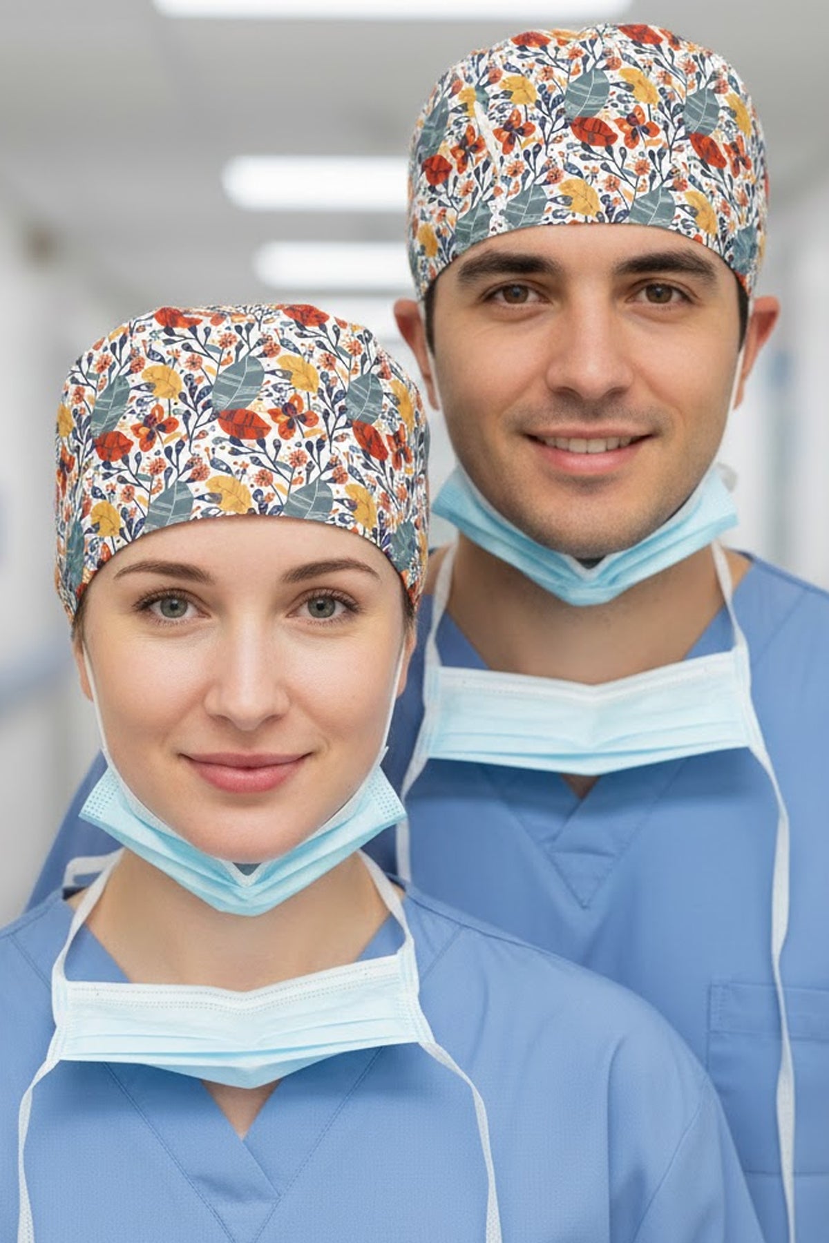 Yaprak Desenli Cerrahi Bone Unisex – Likralı Doktor Hemşire Bonesi