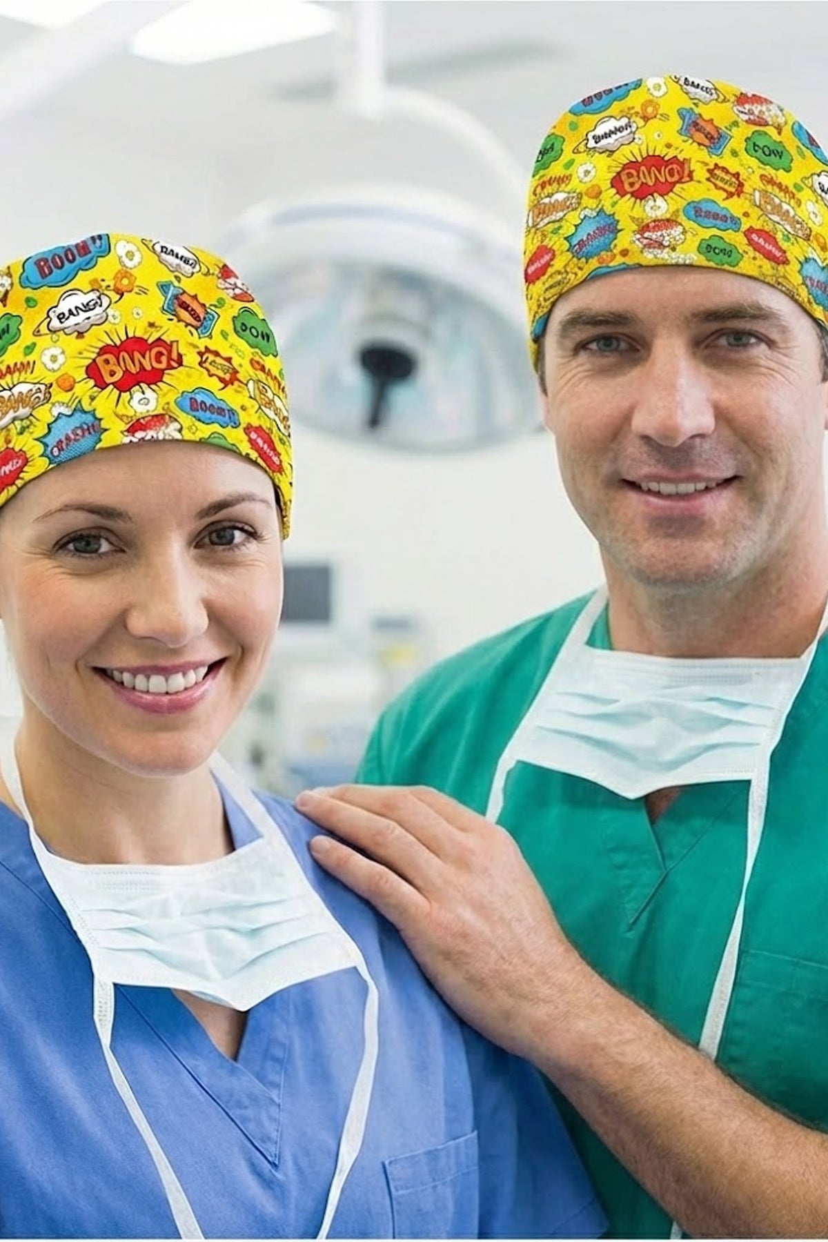 Bang Bang Desenli Cerrahi Bone Unisex – Likralı Doktor Hemşire Bonesi