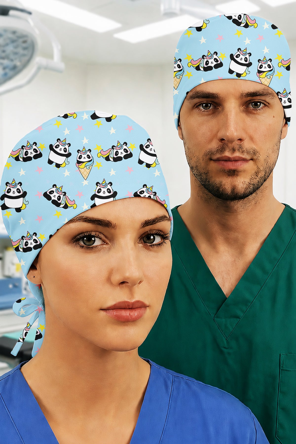 Külahta Panda Desenli Unisex Cerrahi Bone Hemşire ve Doktor Bone