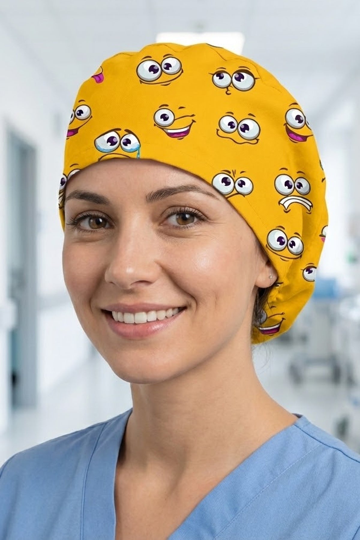 Emoji Desenli Cerrahi Bone Unisex – Likralı Doktor Hemşire Bonesi
