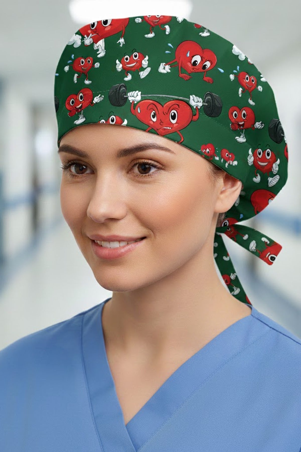 Kardiyo Yeşil Desenli Cerrahi Bone Unisex – Likralı Doktor Hemşire Bonesi