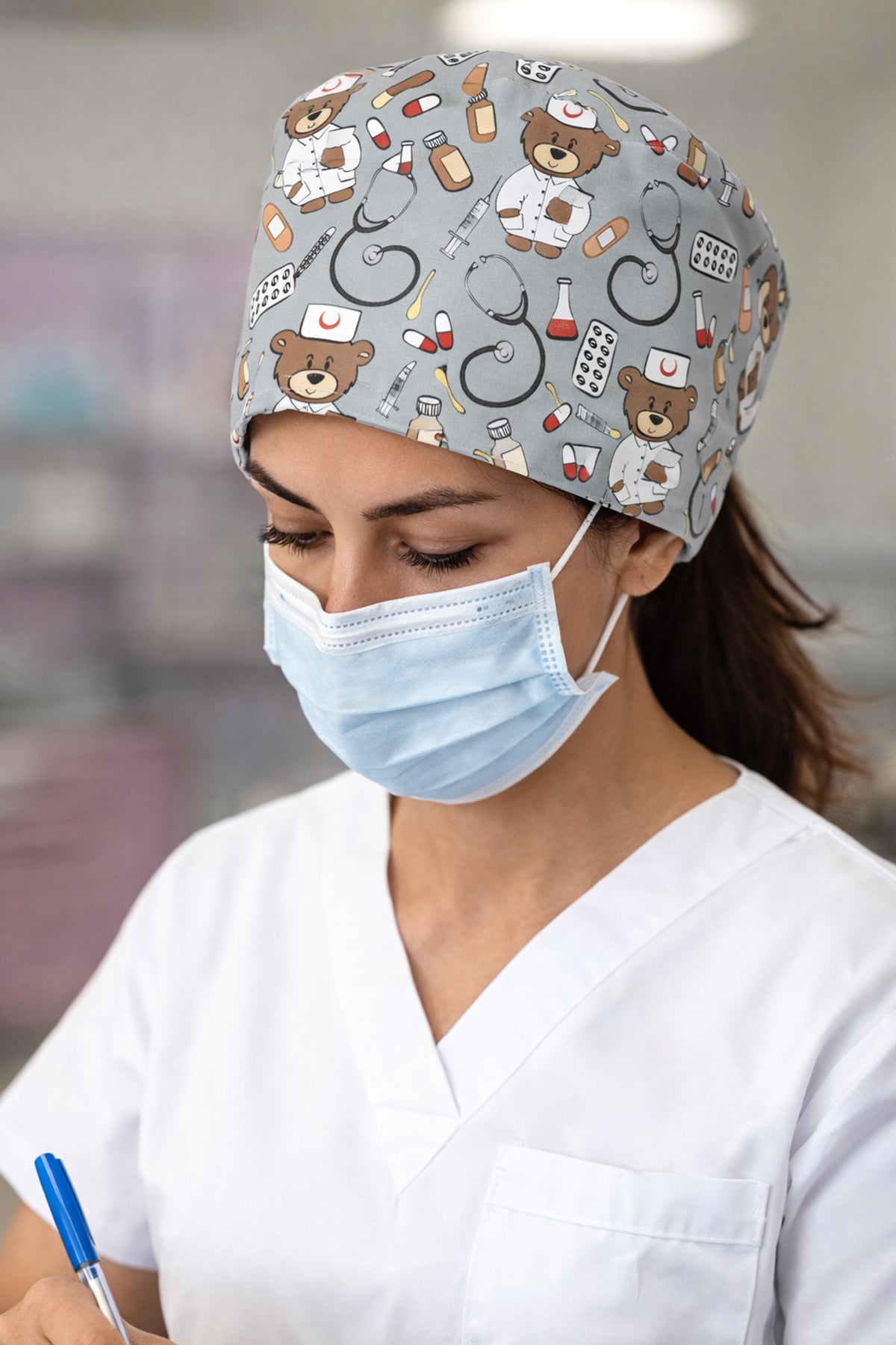 Dr. Bear Desenli Unisex Cerrahi Bone Hemşire ve Doktor Bone