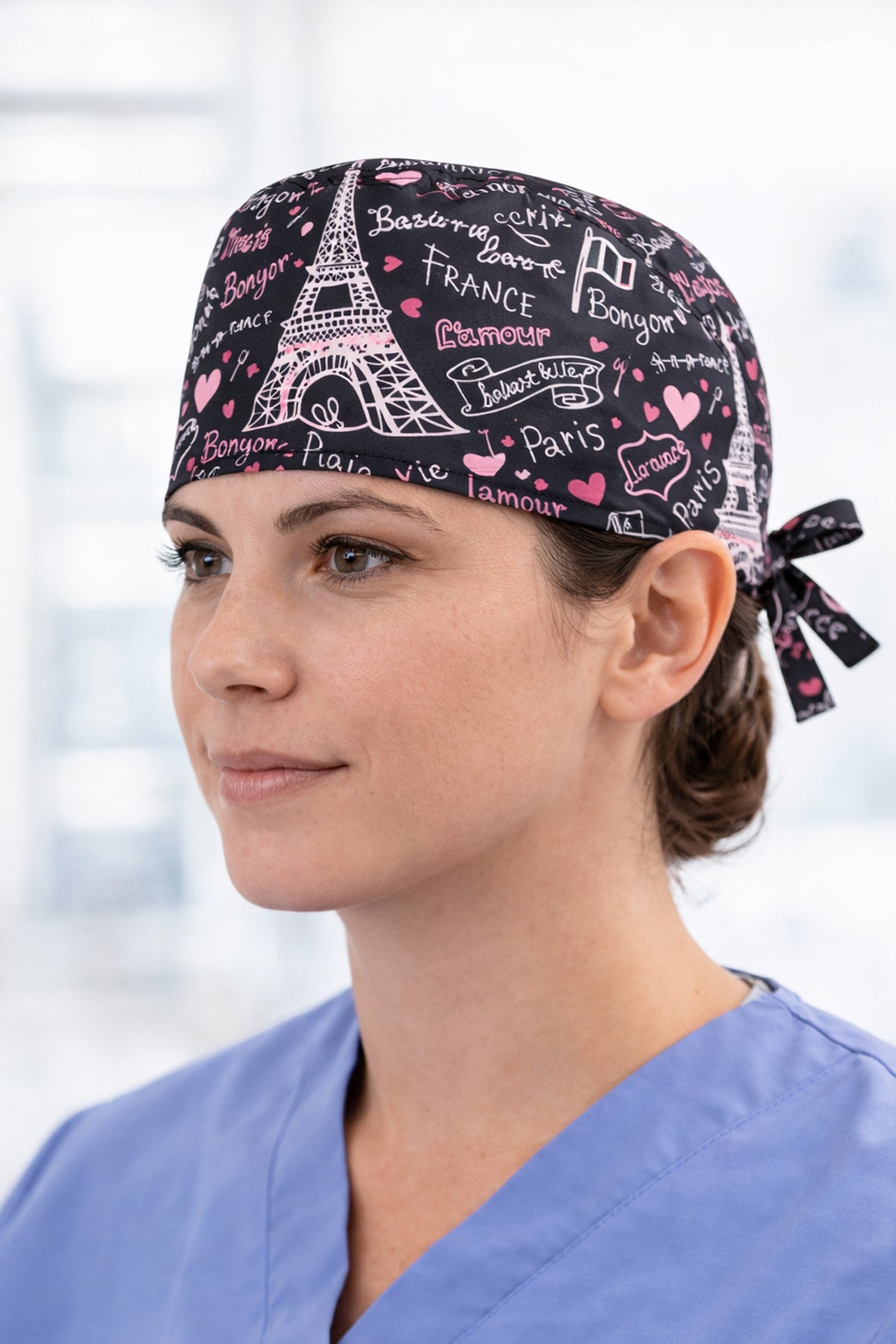 Paris Desenli Unisex Cerrahi Bone Hemşire ve Doktor Bone