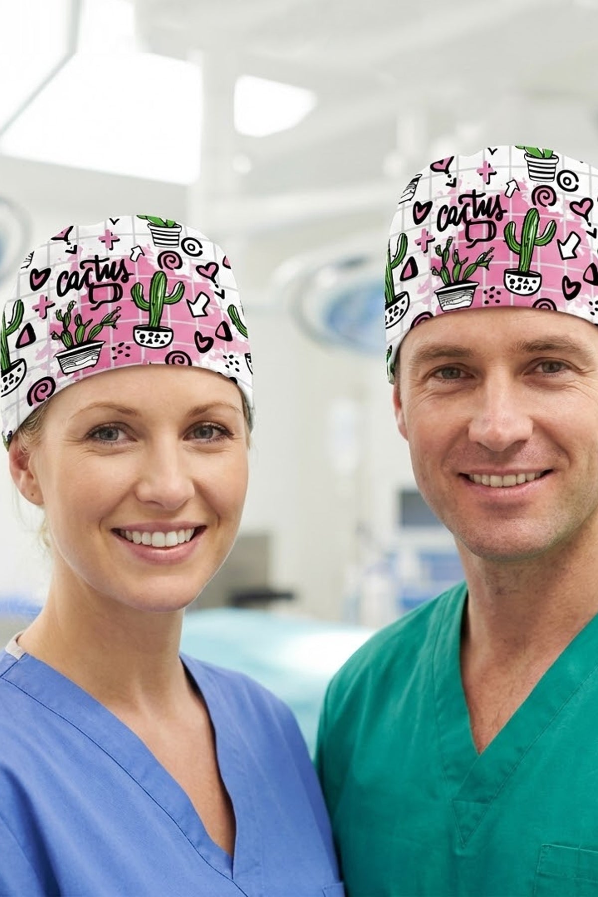 Kaktüs Çizgili Desenli Unisex Cerrahi Bone Hemşire ve Doktor Bone