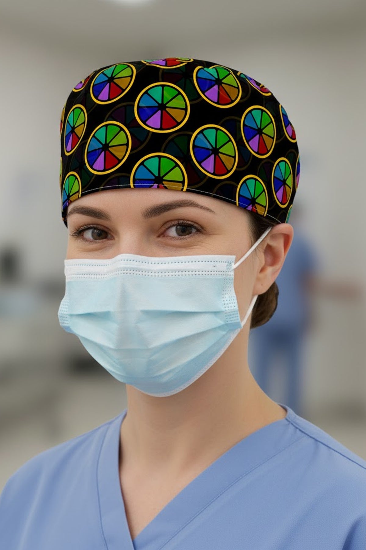 İstik Çiçek Desenli Cerrahi Bone Unisex – Likralı Doktor Hemşire Bonesi