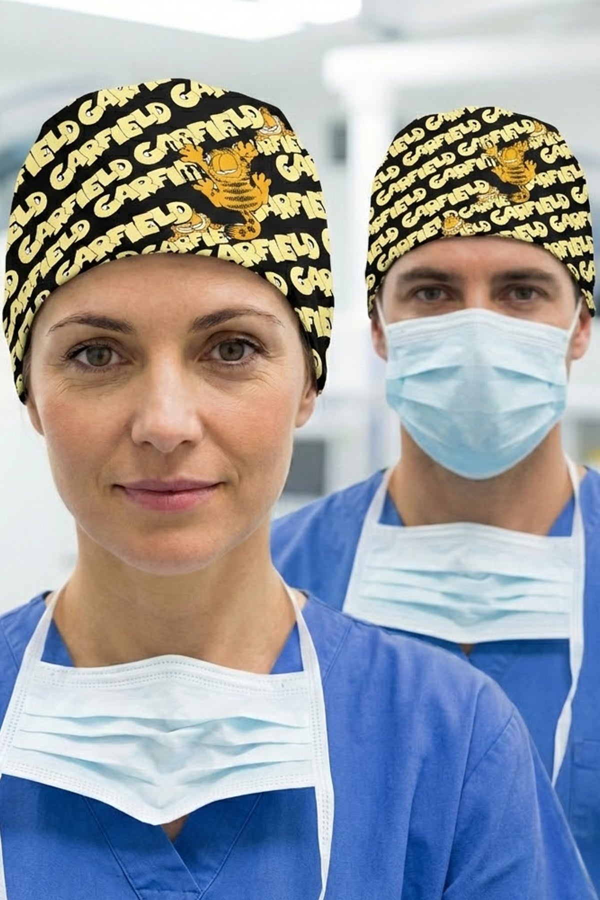 Şişman Kedi Desenli Unisex Cerrahi Bone Hemşire ve Doktor Bone
