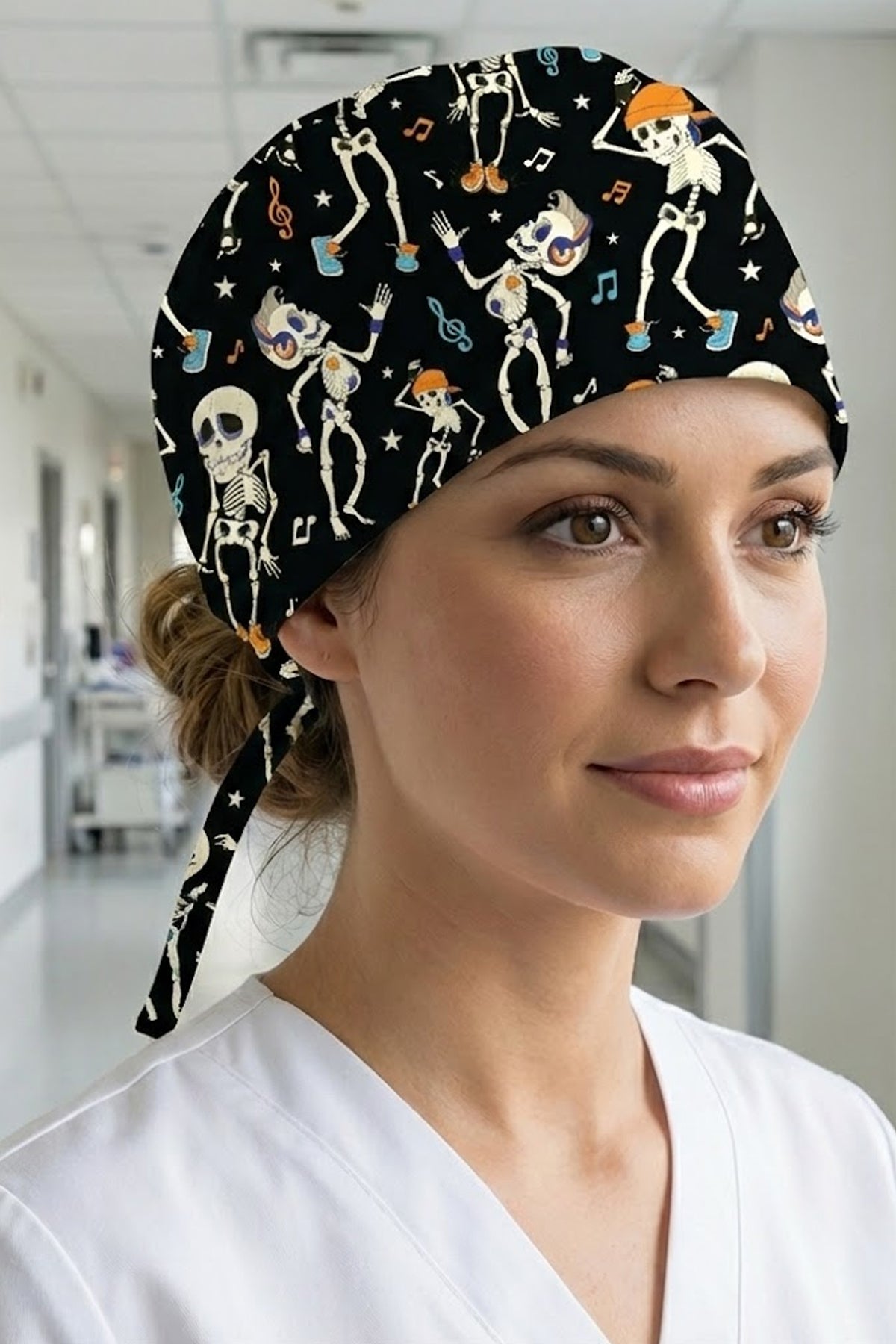 Dans Eden İskelet Desenli Cerrahi Bone Unisex – Likralı Doktor Hemşire Bonesi