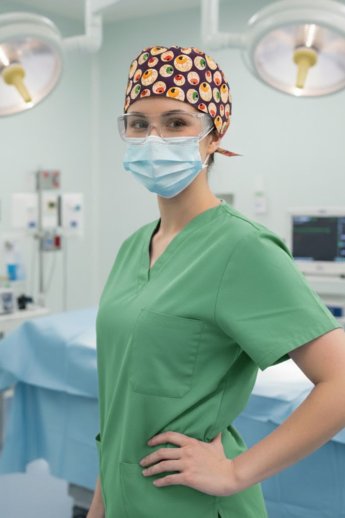 Göz Desenli Cerrahi Bone Unisex – Likralı Doktor Hemşire Bonesi