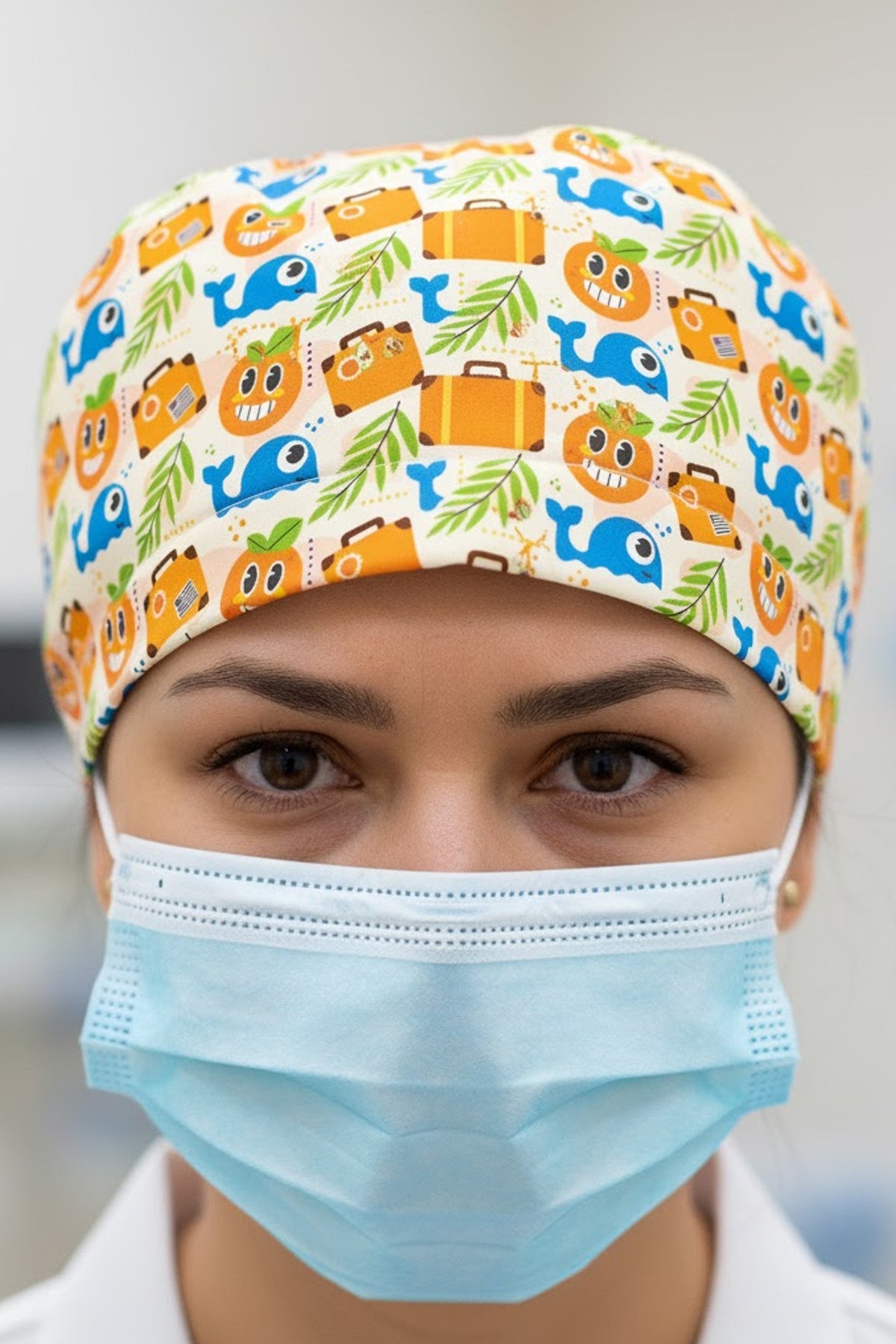 Gülen Yunus Desenli Cerrahi Bone Unisex – Likralı Doktor Hemşire Bonesi