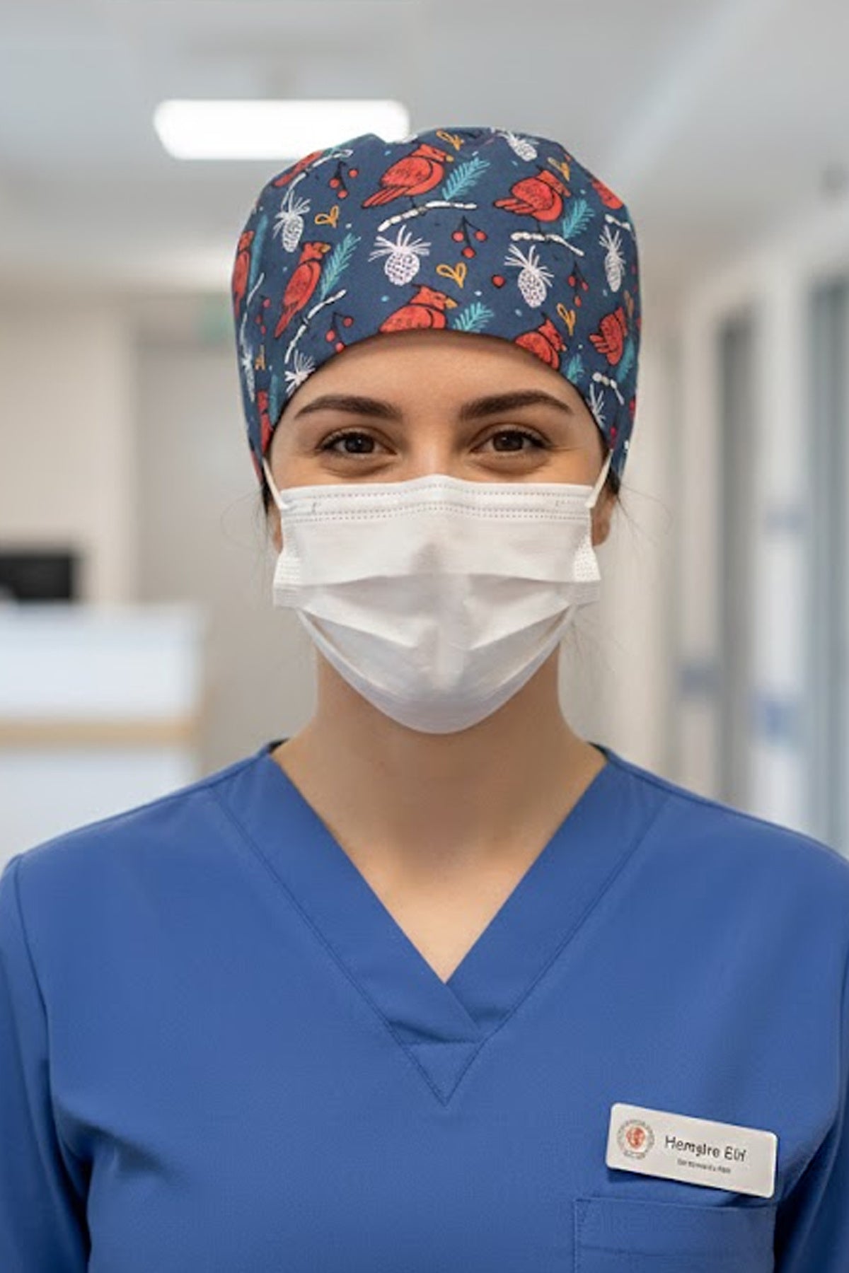 Kuş Winter Desenli Cerrahi Bone Unisex – Likralı Doktor Hemşire Bonesi