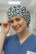 Lacivert Papatya Desenli Cerrahi Bone Unisex – Likralı Doktor Hemşire Bonesi