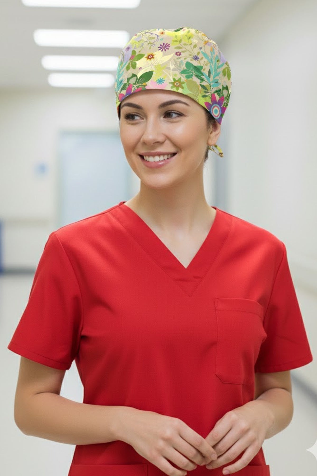 Kelebekler Desenli Cerrahi Bone Unisex – Likralı Doktor Hemşire Bonesi
