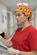 Kare Güneşler Desenli Cerrahi Bone Unisex – Likralı Doktor Hemşire Bonesi