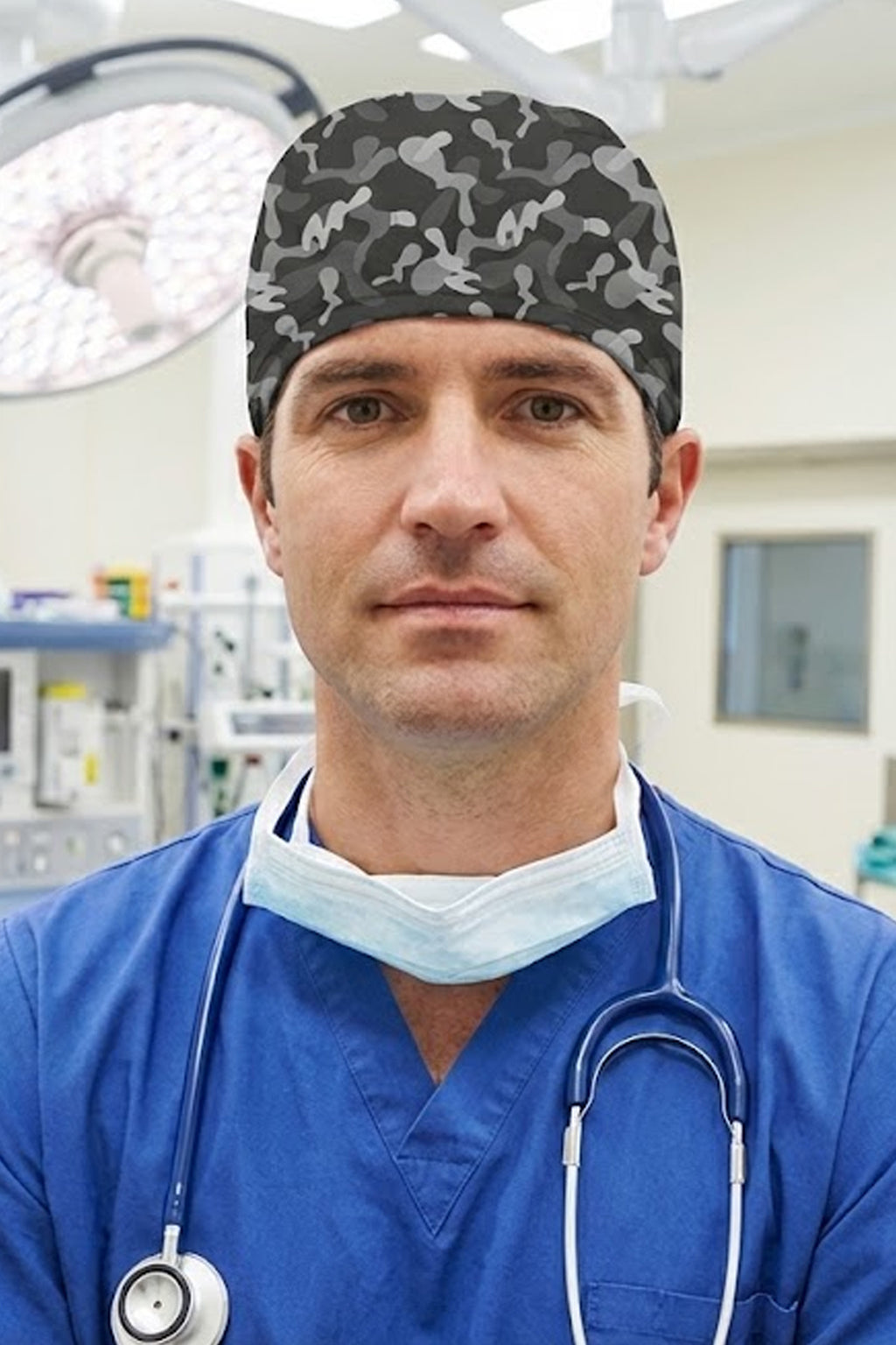 Siyah Kamuflaj Desenli Cerrahi Bone Unisex – Likralı Doktor Hemşire Bonesi