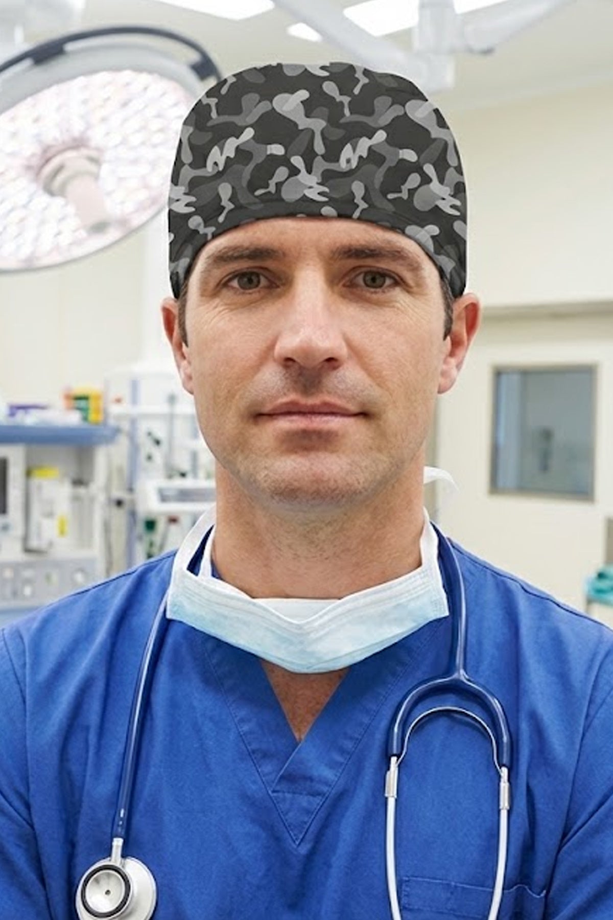 Siyah Kamuflaj Desenli Cerrahi Bone Unisex – Likralı Doktor Hemşire Bonesi