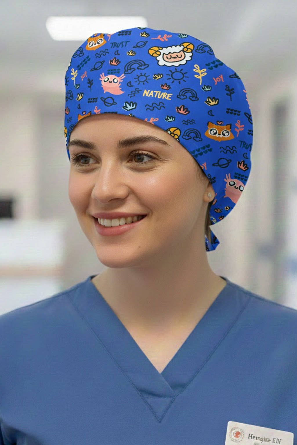 Kuzular Desenli Cerrahi Bone Unisex – Likralı Doktor Hemşire Bonesi