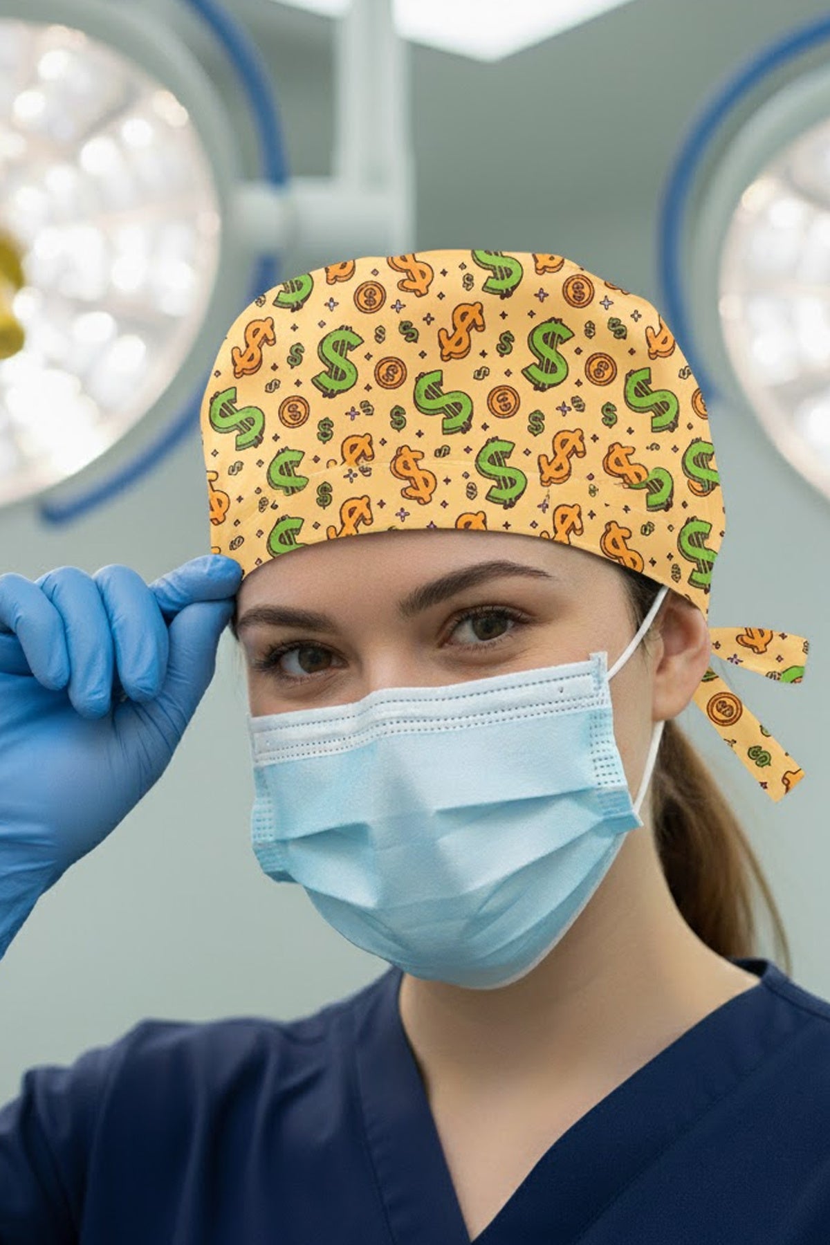 Dolar Desenli Cerrahi Bone Unisex – Likralı Doktor Hemşire Bonesi