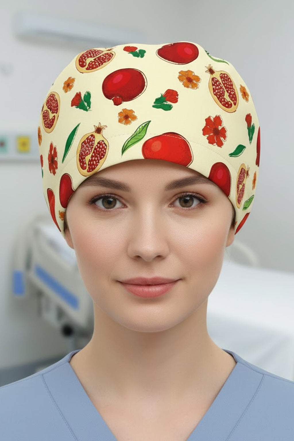 Nar Desenli Cerrahi Bone Unisex – Likralı Doktor Hemşire Bonesi