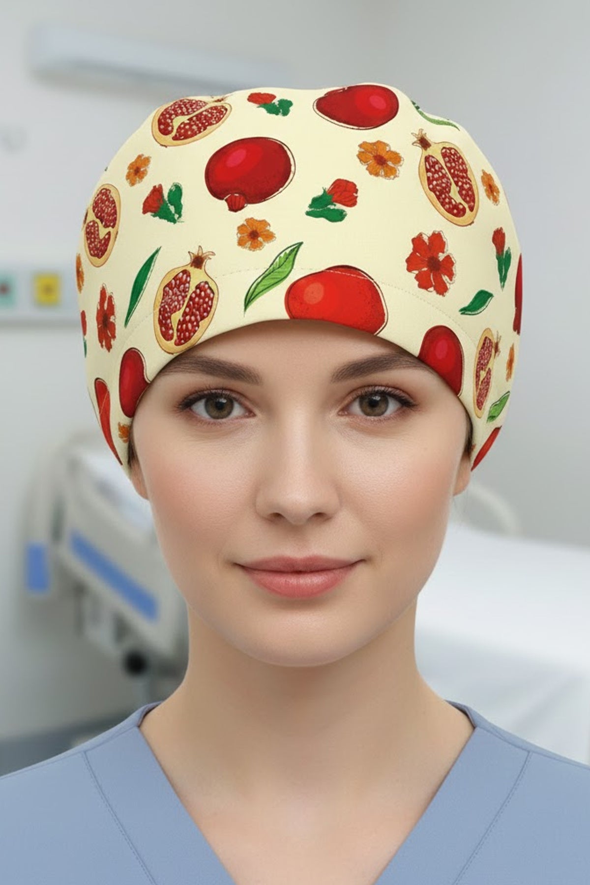 Nar Desenli Cerrahi Bone Unisex – Likralı Doktor Hemşire Bonesi