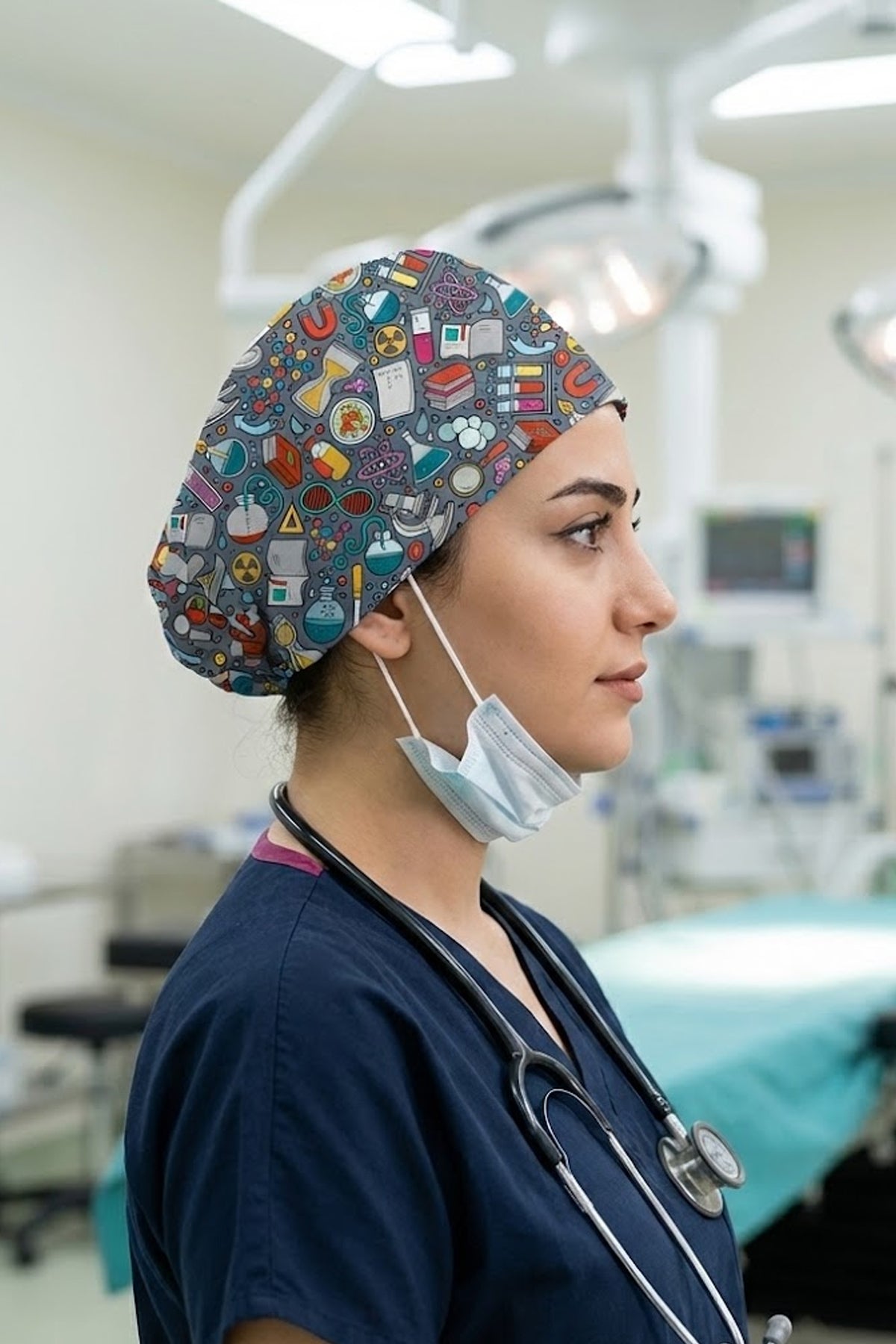 Bilim Desen 1 Desenli Unisex Cerrahi Bone Hemşire ve Doktor Bone
