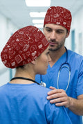 Medikal Sembol Bordo Desenli Unisex Cerrahi Bone Hemşire ve Doktor Bone