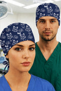 Miyav Mavi Desenli Unisex Cerrahi Bone Hemşire ve Doktor Bone