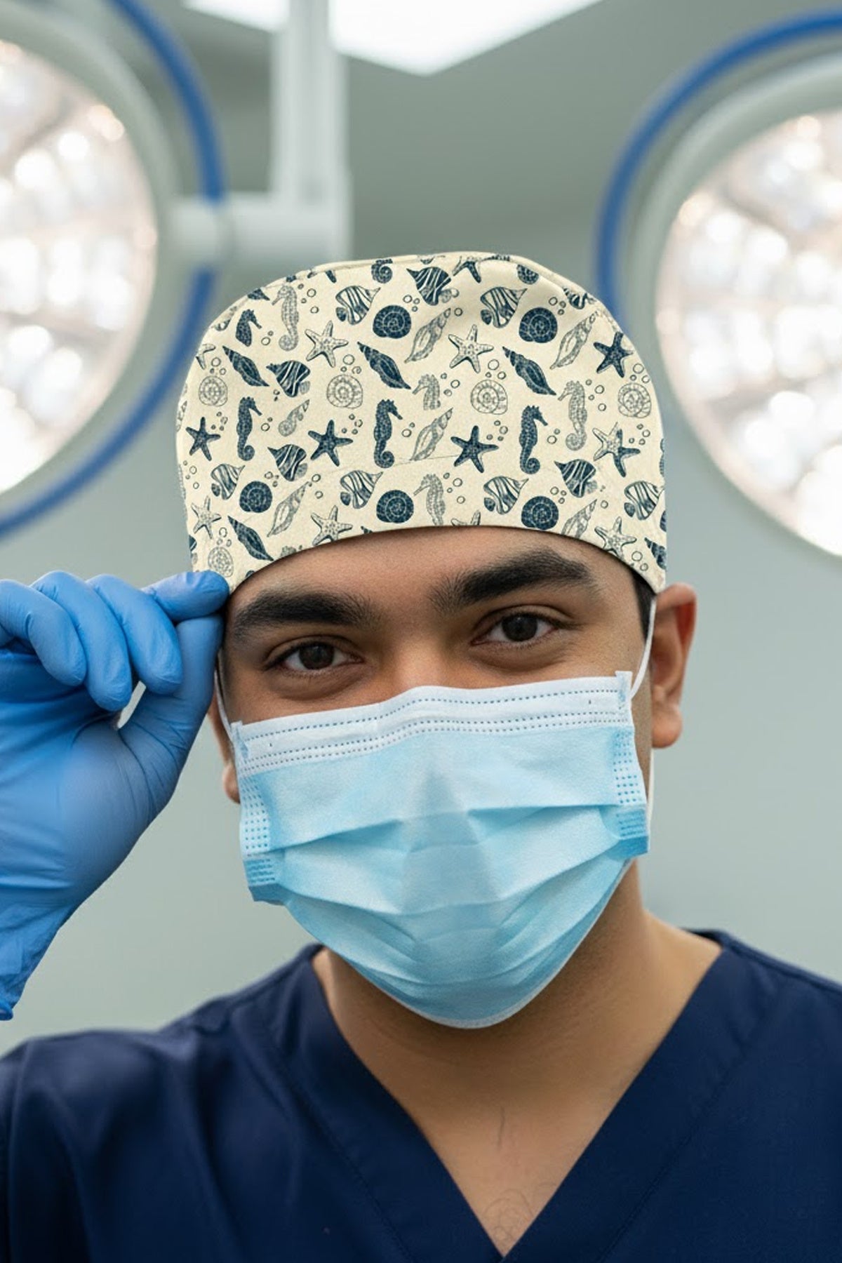 Deniz Atı 1 Desenli Cerrahi Bone Unisex – Likralı Doktor Hemşire Bonesi