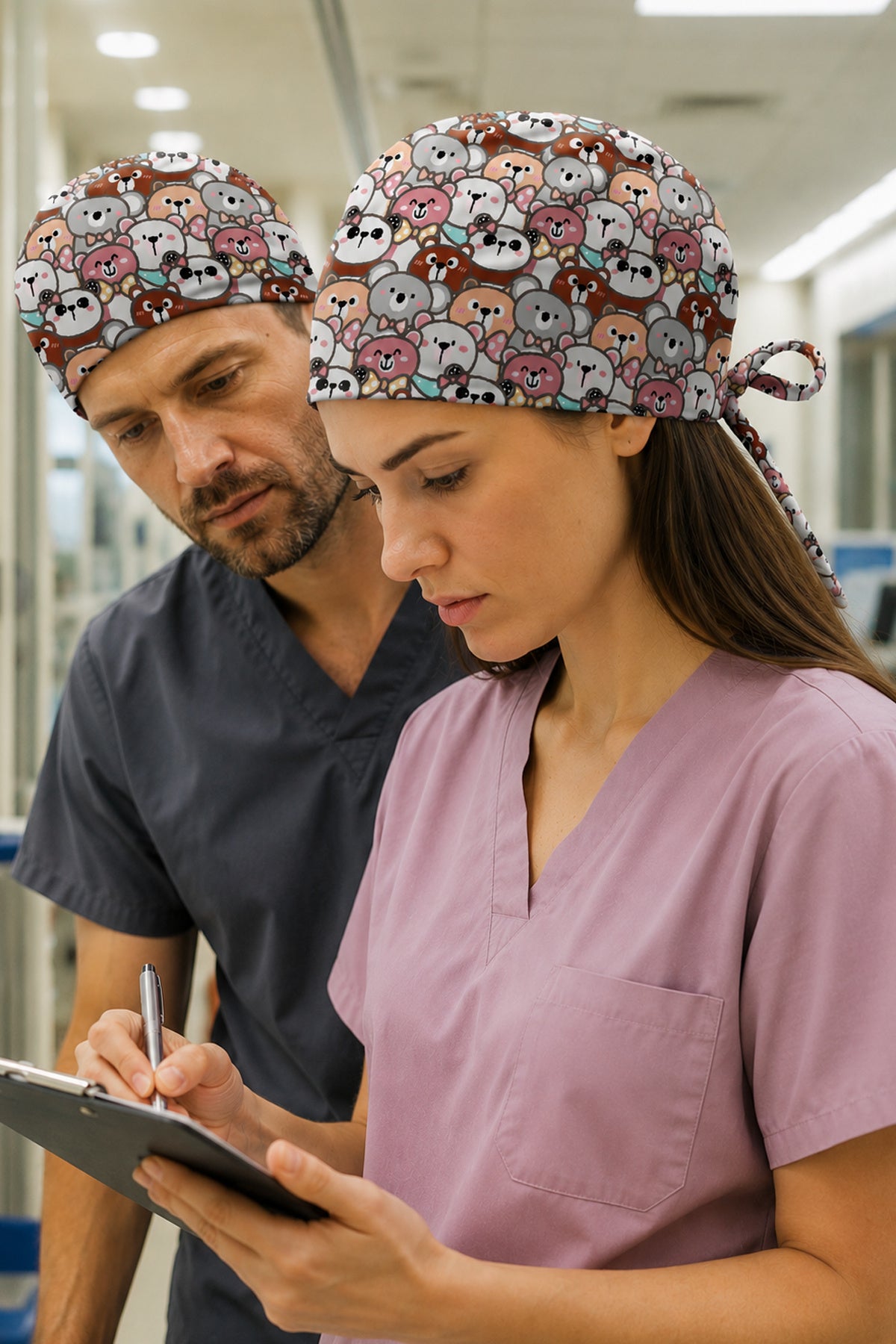 Sevimli Ayılar Desenli Unisex Cerrahi Bone Hemşire ve Doktor Bone