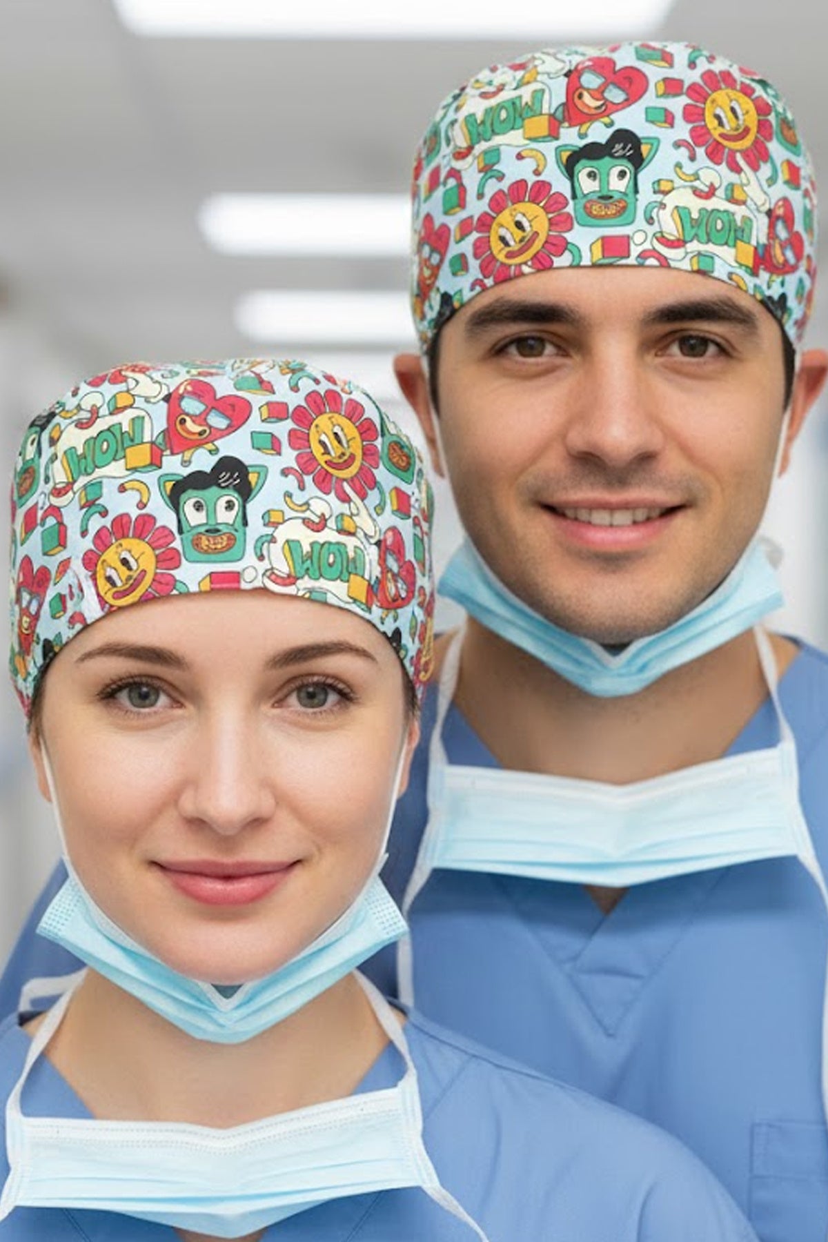 WooW Desenli Cerrahi Bone Unisex – Likralı Doktor Hemşire Bonesi
