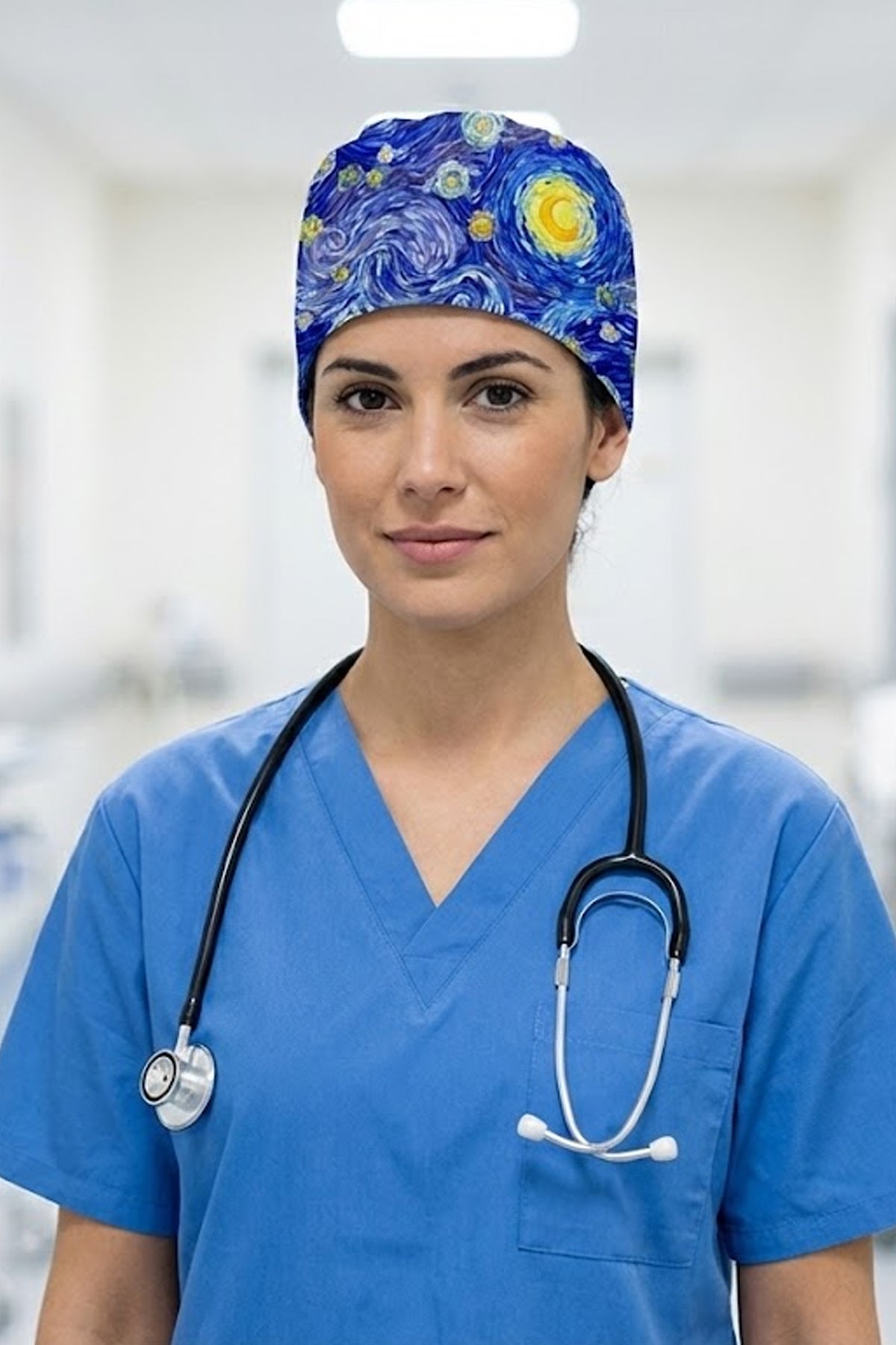Yıldızlı Gece Desenli Unisex Cerrahi Bone Hemşire ve Doktor Bone