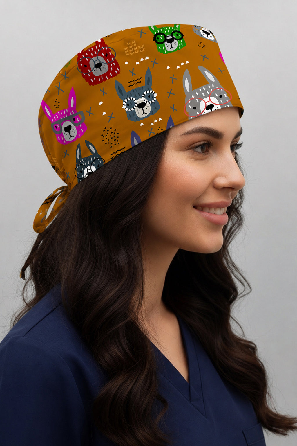 Süslü Tavşan Desenli Unisex Cerrahi Bone Hemşire ve Doktor Bone