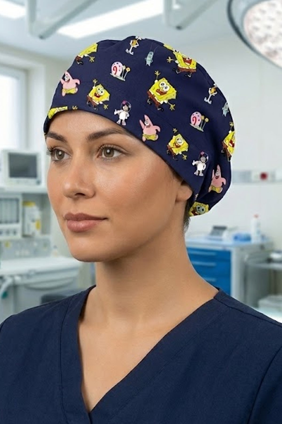 Sünger Bob Lacivert Desenli Cerrahi Bone Unisex