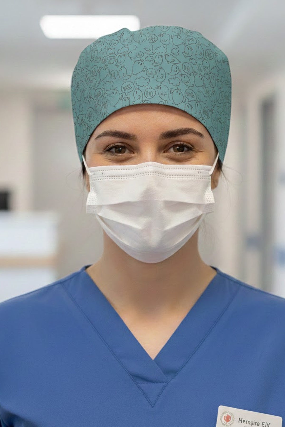 Kuş Pio Civit Desenli Cerrahi Bone Unisex – Likralı Doktor Hemşire Bonesi