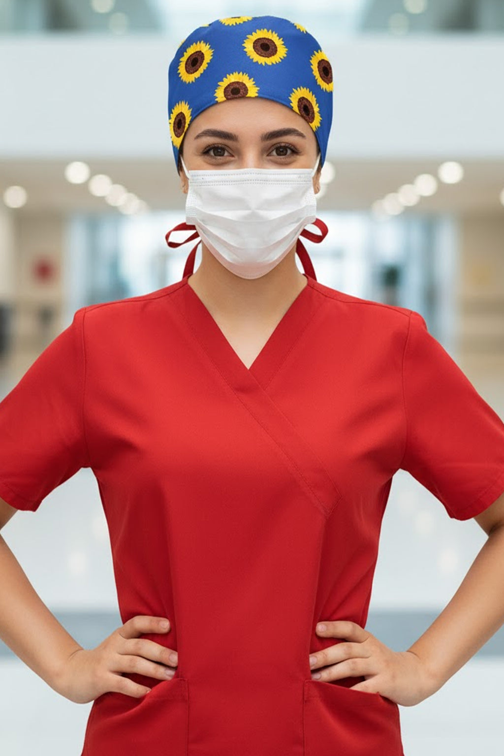 Ayçiçeği Desenli Cerrahi Bone Unisex – Likralı Doktor Hemşire Hastane Bonesi Kadın Erkek