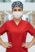 Ayçiçeği Desenli Cerrahi Bone Unisex – Likralı Doktor Hemşire Hastane Bonesi Kadın Erkek