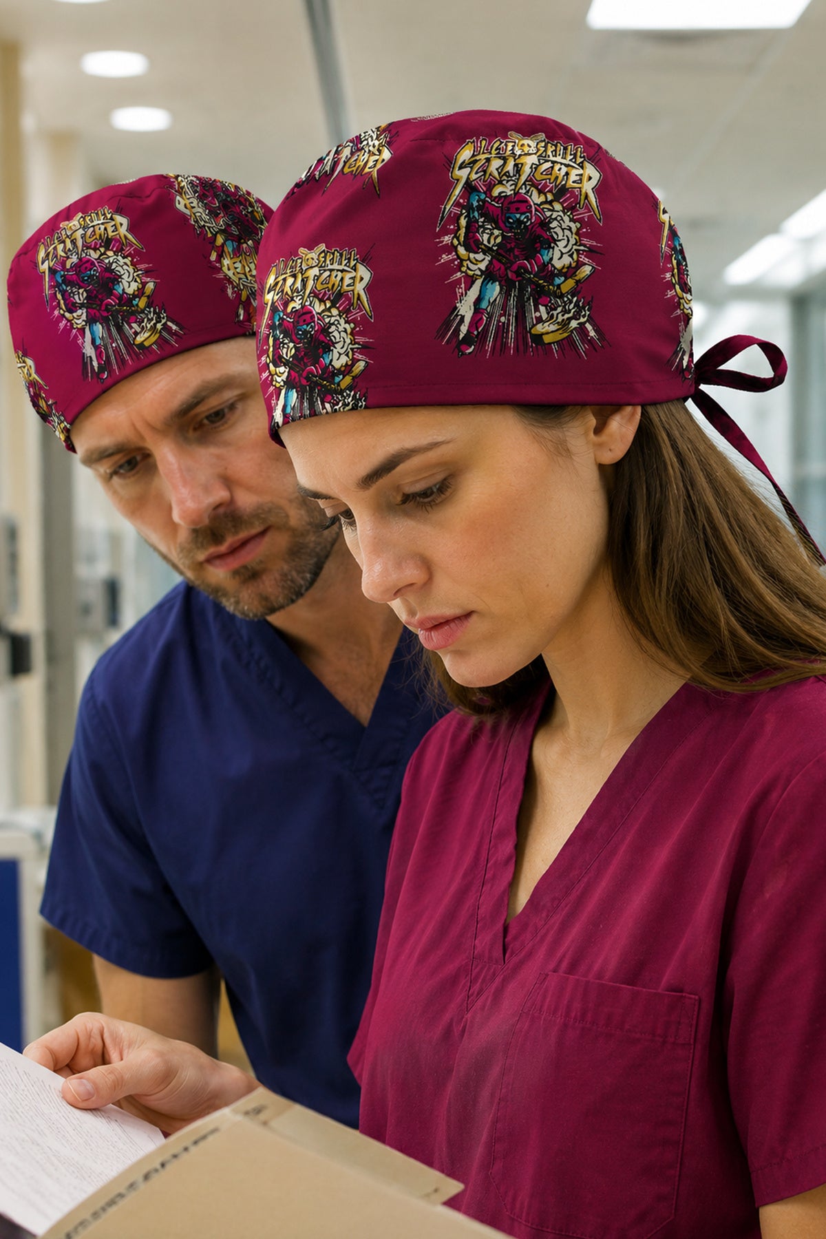 Buz hokeyi Desenli Unisex Cerrahi Bone Hemşire ve Doktor Bone