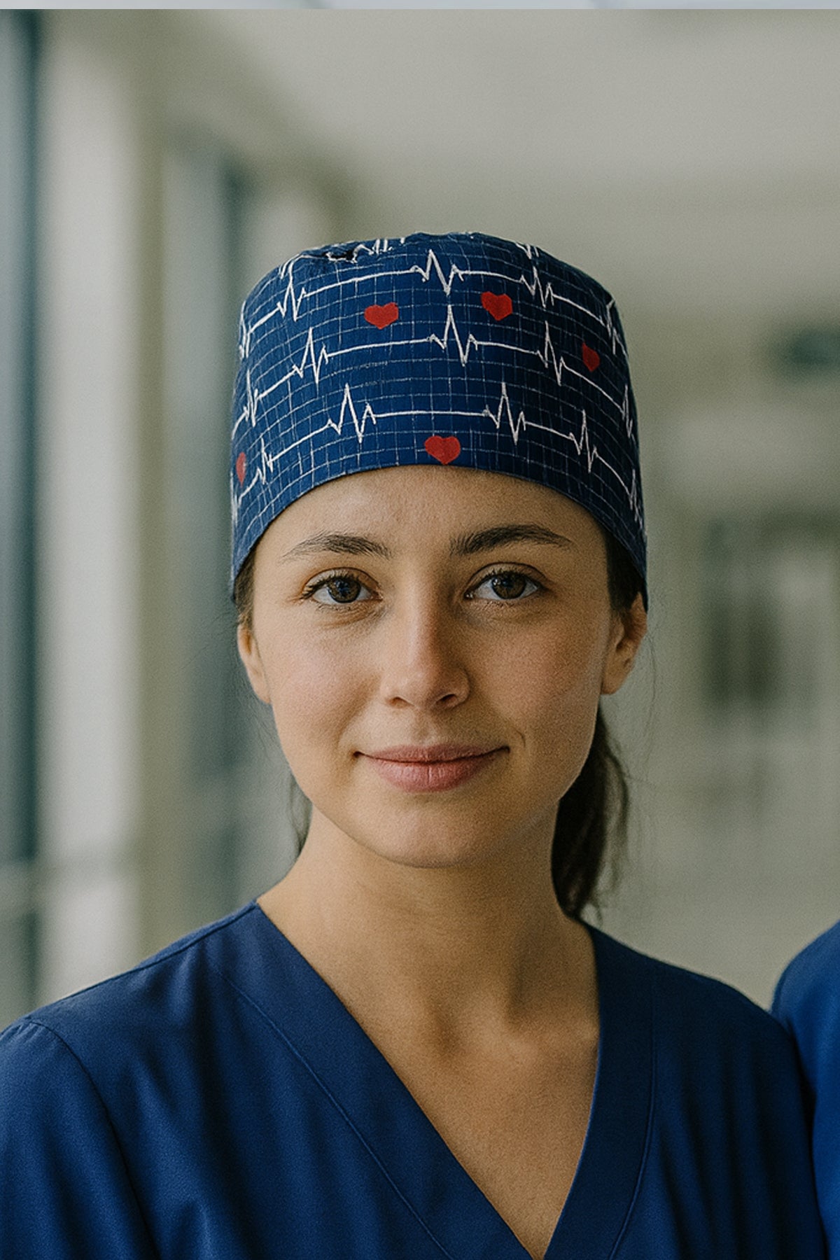 EKG Lacivert Desenli Cerrahi Bone Unisex – Likralı Doktor Hemşire Bonesi