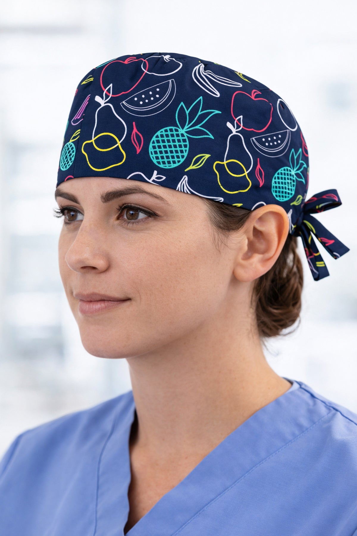 Meyve Desenli Unisex Cerrahi Bone Hemşire ve Doktor Bone