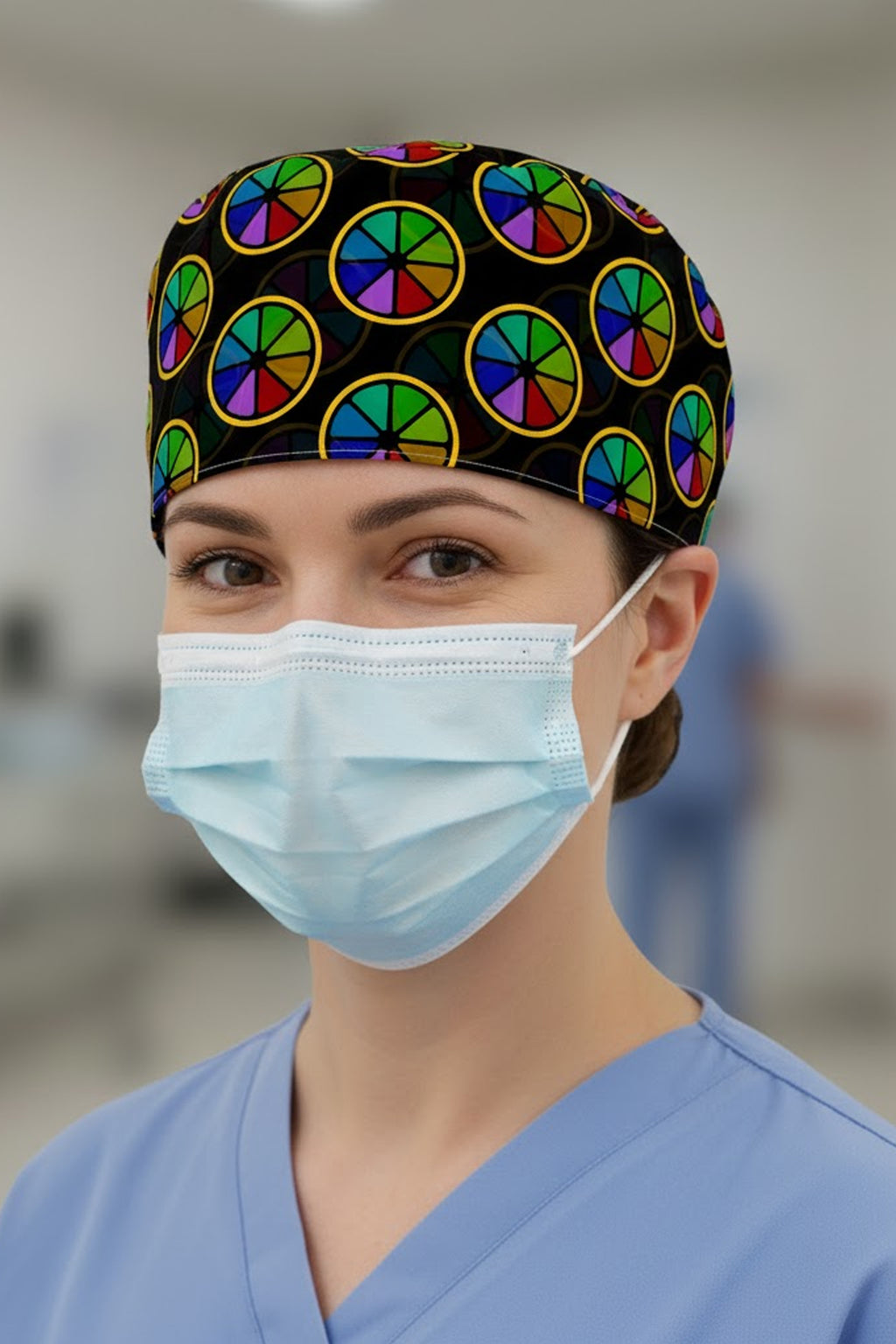 İstik Çiçek Desenli Cerrahi Bone Unisex – Likralı Doktor Hemşire Bonesi
