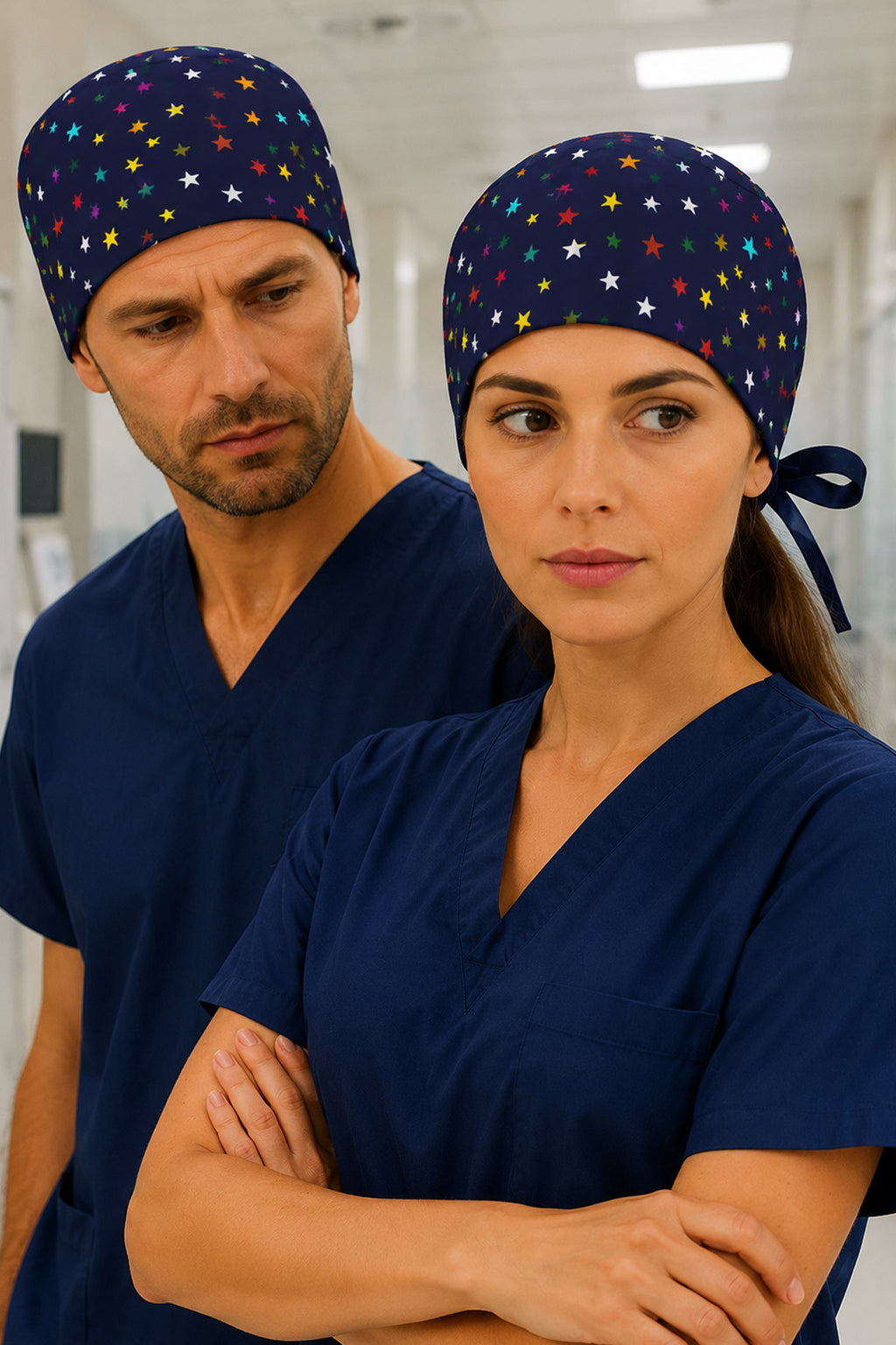 Kurabiye Canavarı Mavi Desenli Unisex Cerrahi Bone Hemşire ve Doktor Bone