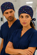 Kurabiye Canavarı Mavi Desenli Unisex Cerrahi Bone Hemşire ve Doktor Bone