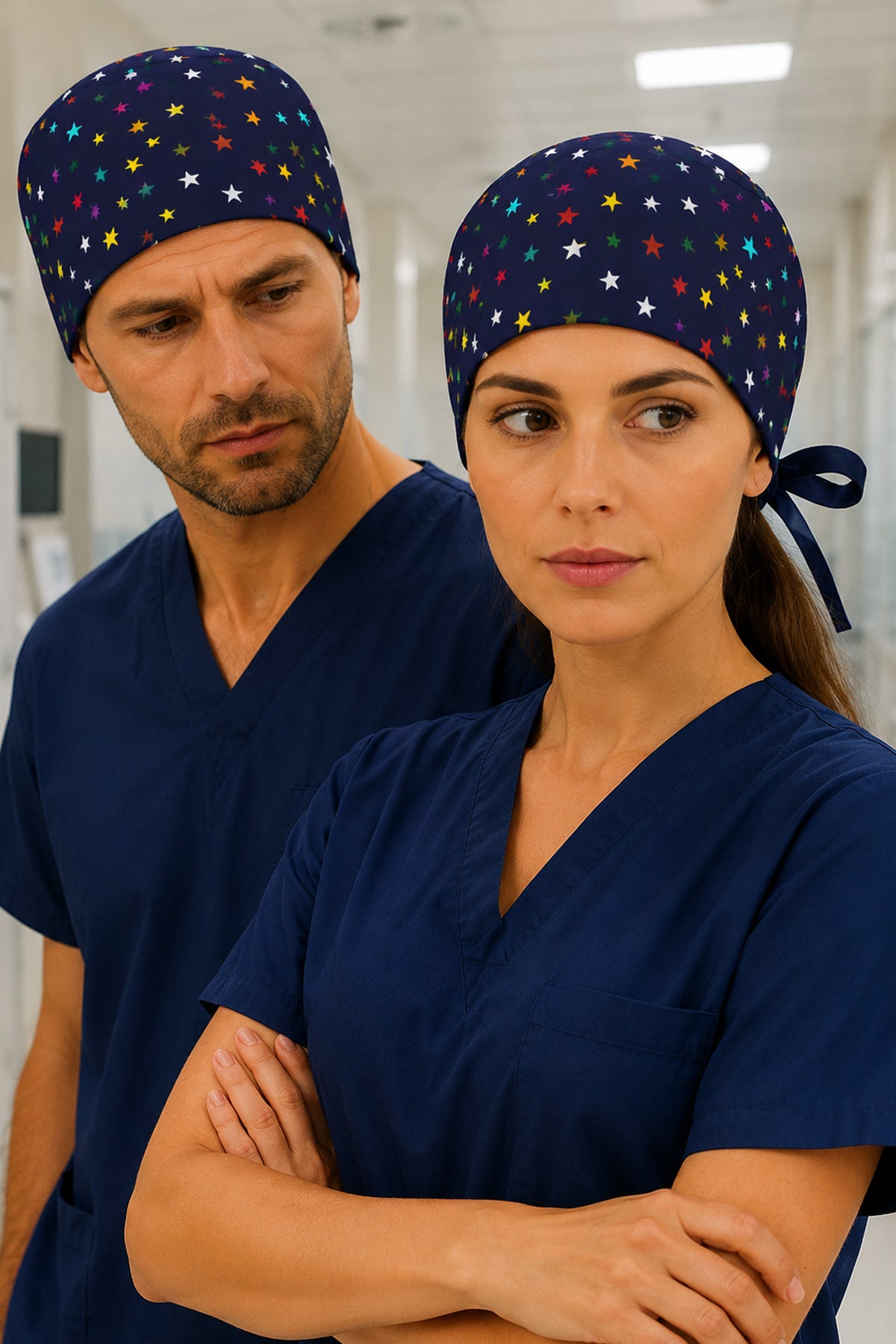 Kurabiye Canavarı Mavi Desenli Unisex Cerrahi Bone Hemşire ve Doktor Bone