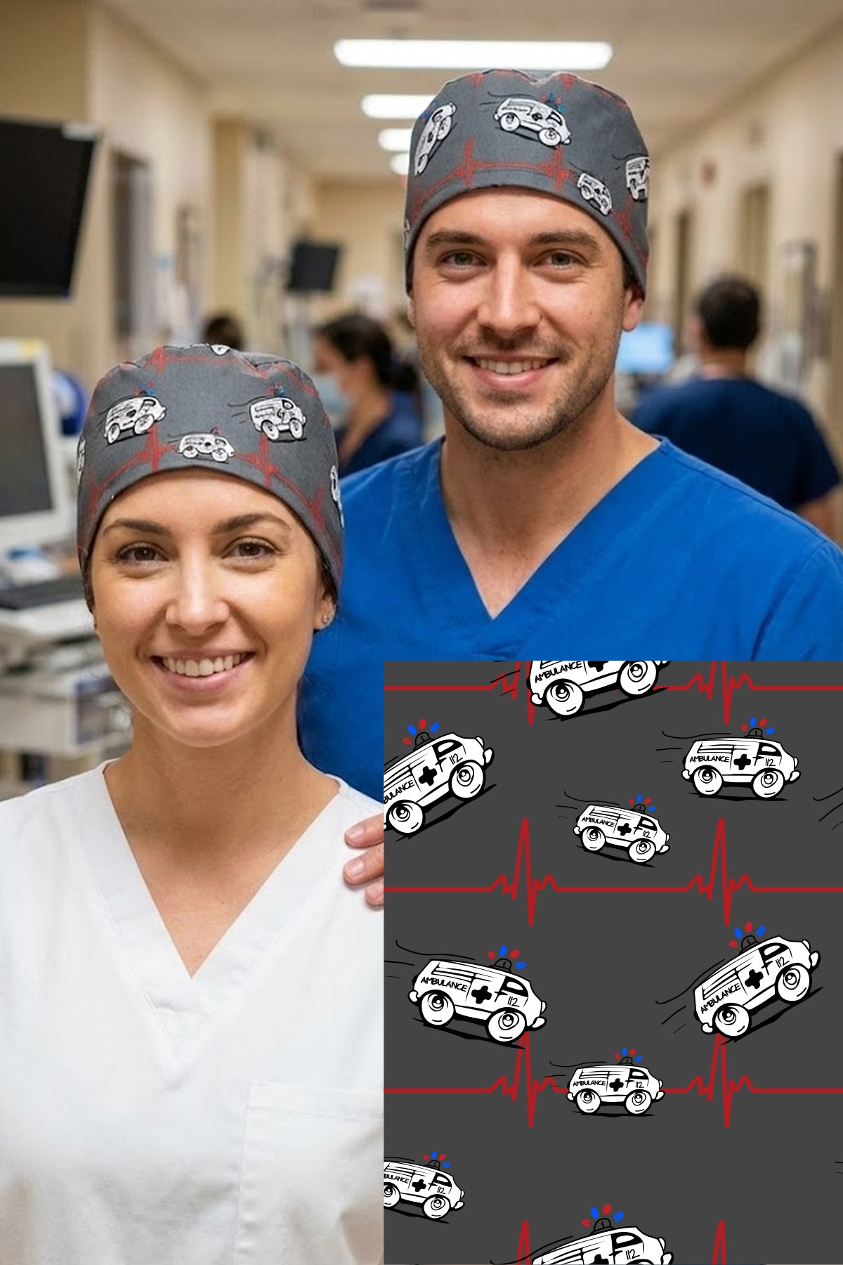 Ambulans Desenli Cerrahi Bone Unisex – Likralı Doktor Hemşire Bonesi