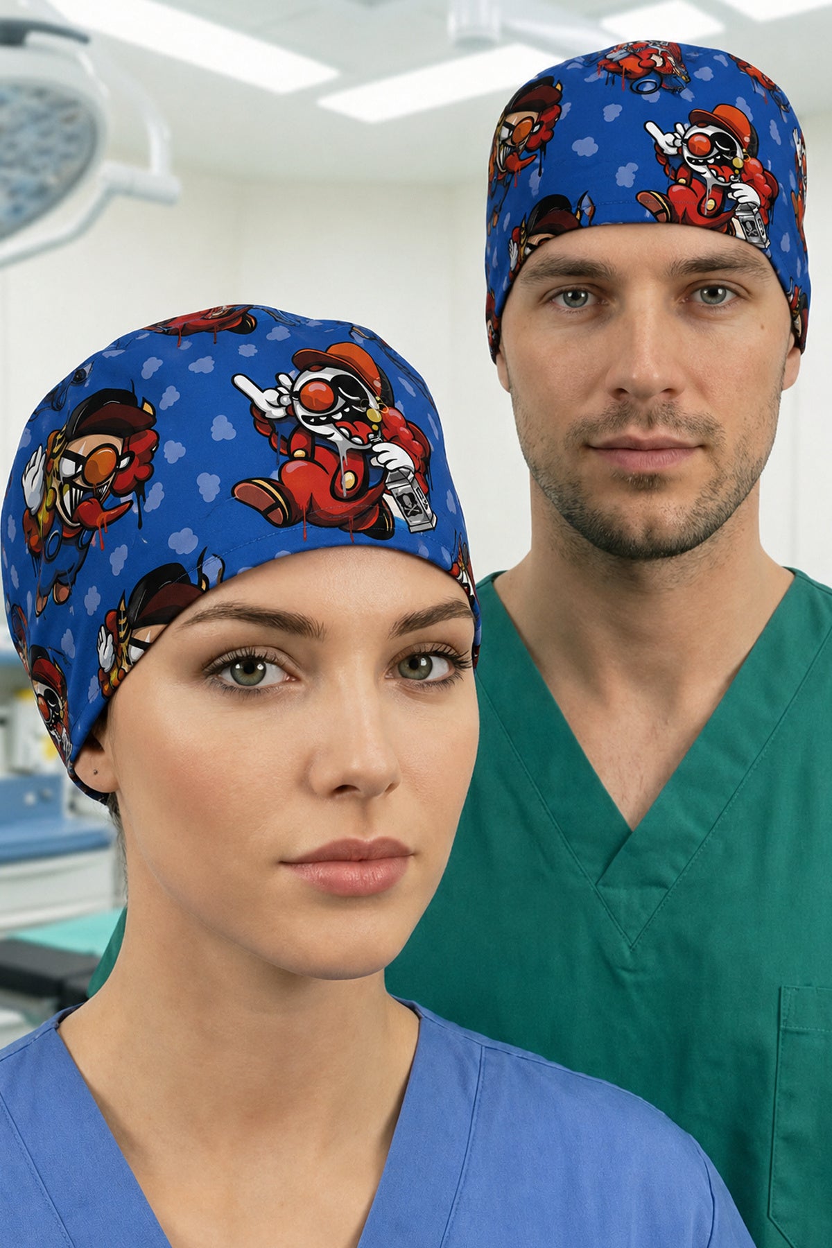 Korkunç Palyaço Desenli Unisex Cerrahi Bone Hemşire ve Doktor Bone
